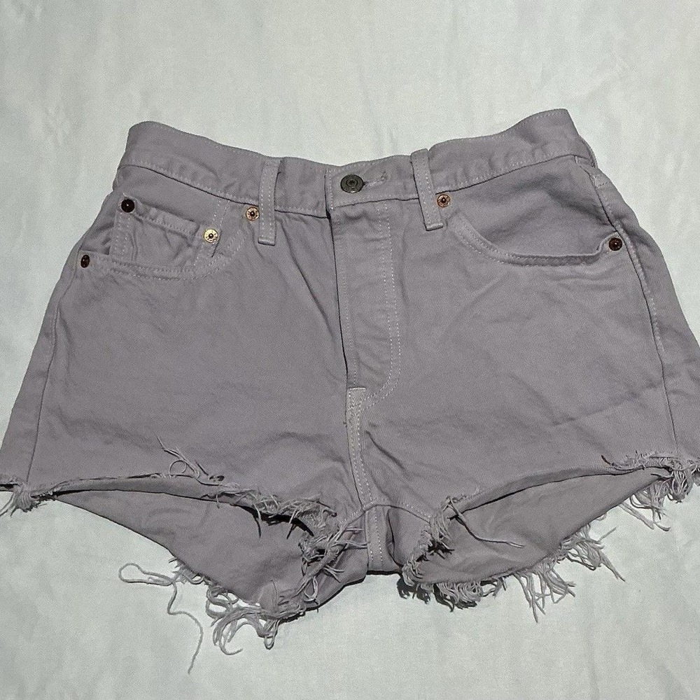 Levis 501 Shorts Womens 27 Purple Lavender High Rise Button Fly Raw Hem Denim